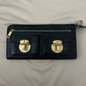 Marc Jacobs Black Leather Wallet with Gold Detail